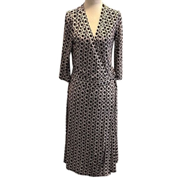 BISOU BISOU MICHELE BOHBOT KNIT WRAP STYLE DRESS BLACK WHITE GEOMETRIC SIZE 8 - Picture 8 of 8